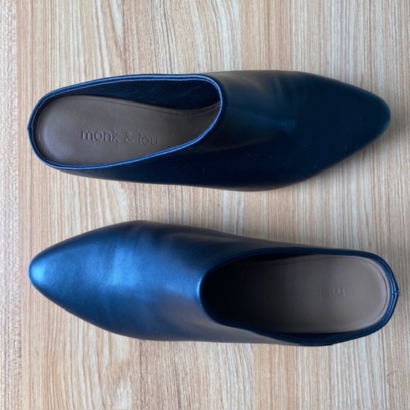 Monk & Lou Summer Genuine Leather Pointed Toe Black Shoes Heel Size 37 - Picture 3 of 7